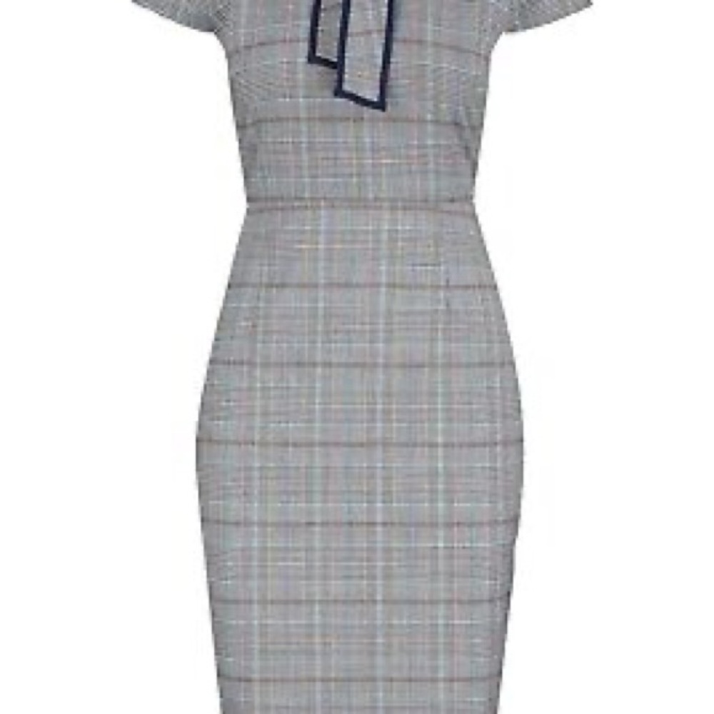 Elegant Gray Plaid Women's Dress